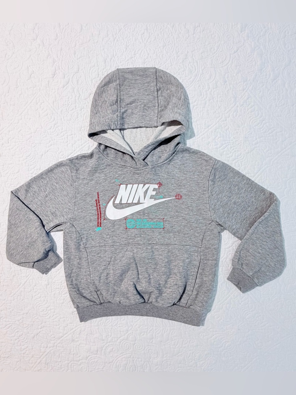 Nike | Graphic Pullover Fleece Hoodie Sweatshirt | Heather Grey | Boys Size 6